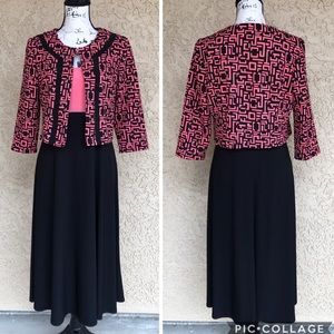 R&K 2-Pc Black Coral Pink Career Dress and Jacket size Medium